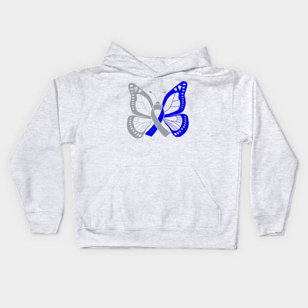 Silver and Blue Butterfly Awareness Ribbon Kids Hoodie by FanaticTee